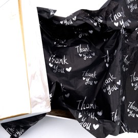 MR FIVE 40 Sheets Large Size Black with Silver Thank You Tissue Paper Bulk,20" x 28",Silver Thank You Tissue Paper for Packaging,Gift Bags,Black Packaging Tissue Paper for Small Business