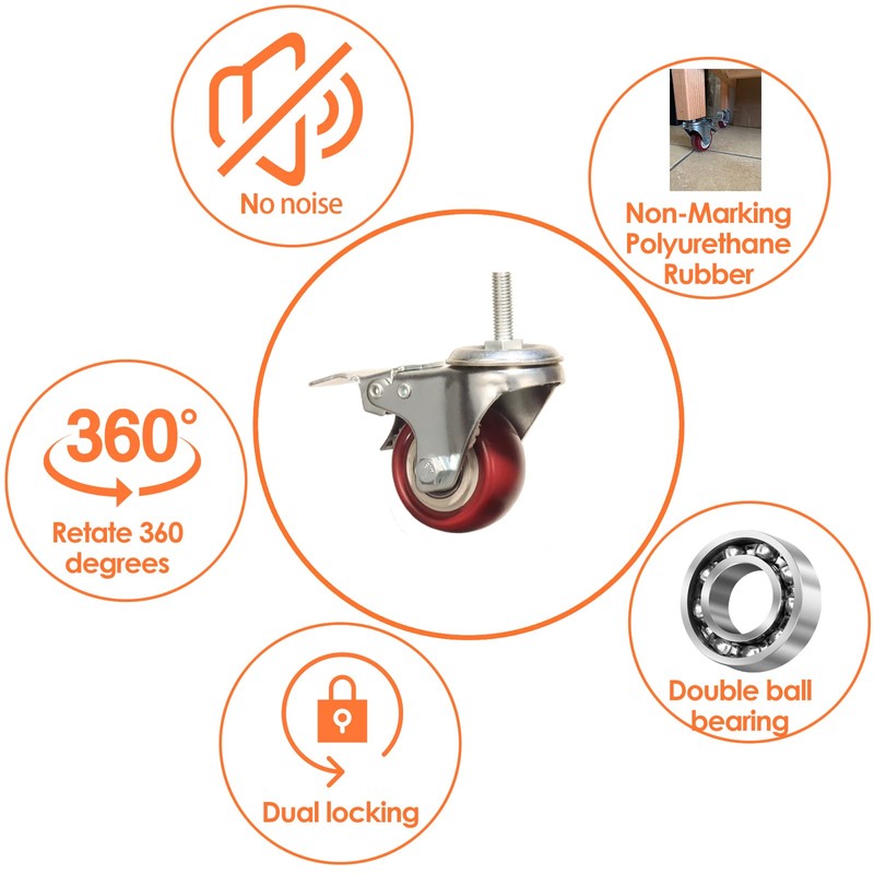 Heavy Duty Stem Caster Wheels Double Bearing PU Castors No