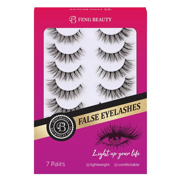 FENG BEAUTY Natural Wispy Cat Eye False Eyelashes Lightweight Fluffy