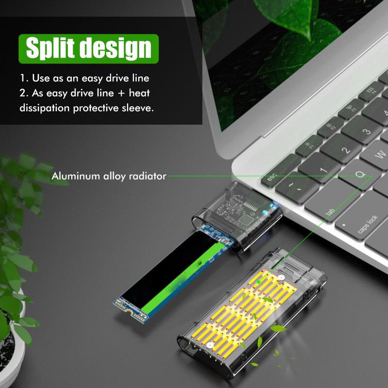 Transparent TYPEC Gen1 SSD Enclosure M.2 NGFF State Hard Drive