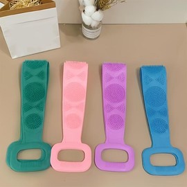 Silicone Gentle Exfoliator Mitt - Exfoliating Gloves for Soft Skin, Long Handle, Double-Sided, Effective for Men and Women, Gentle on Skin, Easy to Clean, Perfect for Daily Use - Color: Green