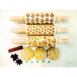Christmas Children's Rolling Pin for Homemade Pastries Christmas Rolling Pin Engraved Rolling Pin Engraved Rolling Pin with Pattern Engraved Rolling Pin Set of 3