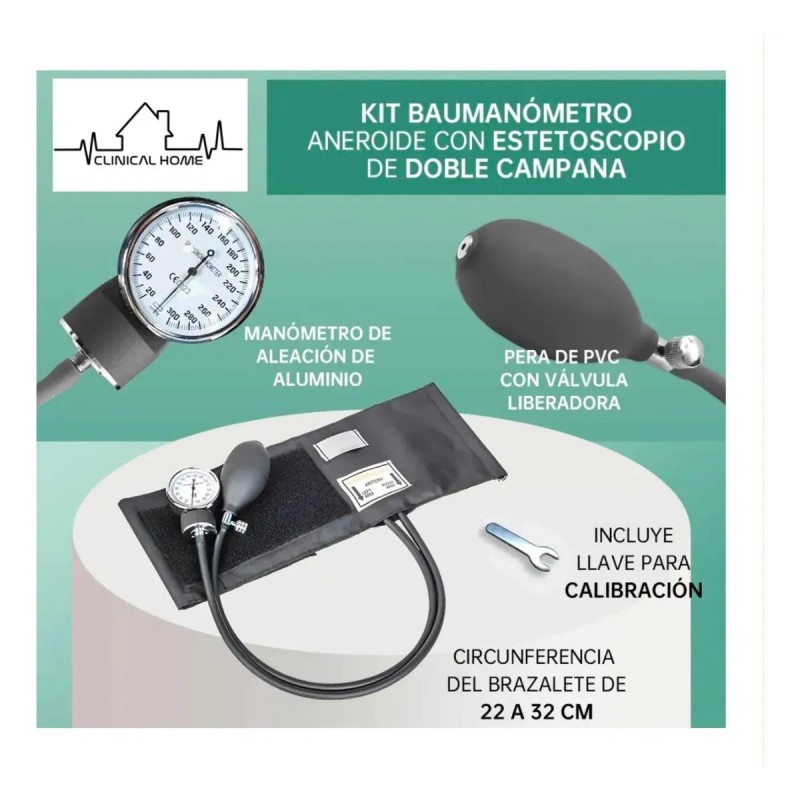 Baumanómetro manual con estetoscopio, oxímetro y termómetro – Clinical Home