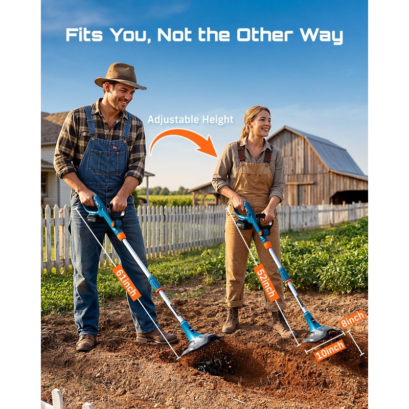 Seesii Cordless Tiller Cultivator, 20V Electric Tiller for Gardening