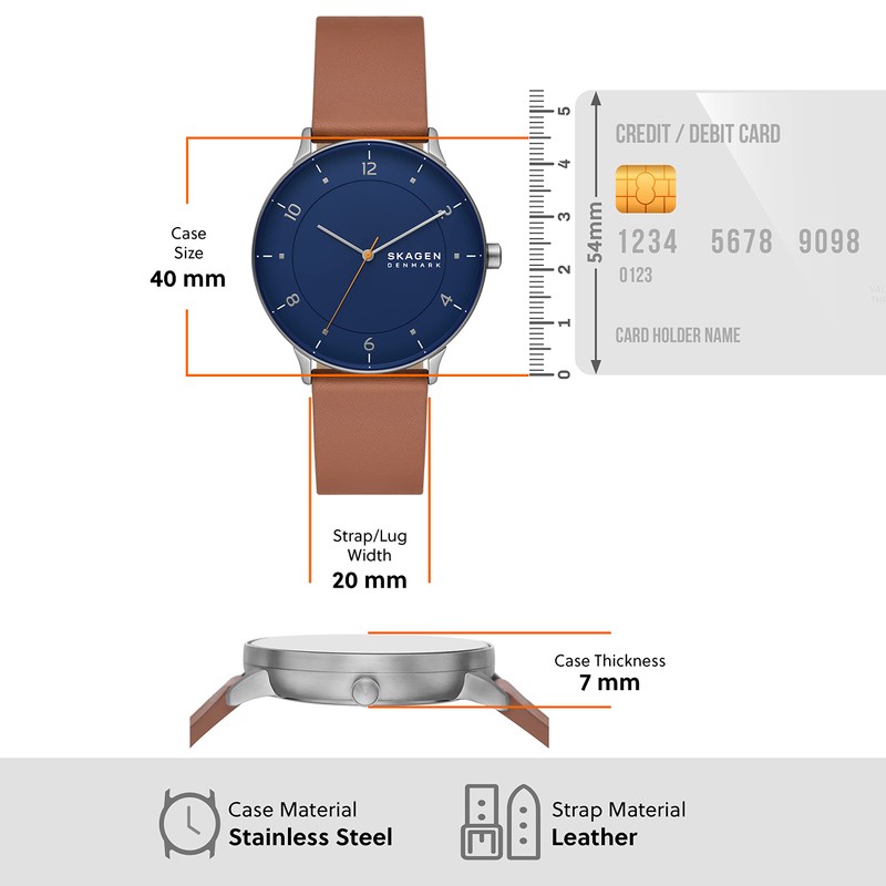 RIIS Three-Hand Medium Brown Leather Watch