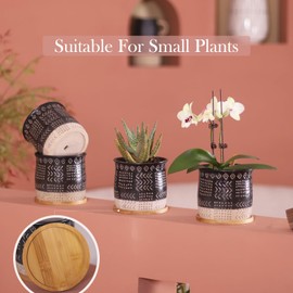 OMAYKEY 5.5 Inch Ceramic Plant Pot with Saucer, Retro Planters Pots with Drainage Hole and Mesh Pads for Succulent, Snake, Cactus, Herbs, Set of 4