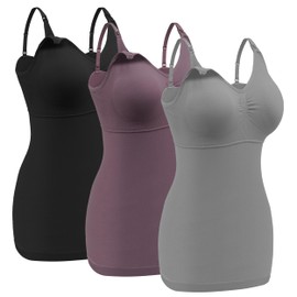 Angelhood 3 Pack Maternity Nursing Tank Tops for Breastfeeding,Womens Nursing Maternity Cami Built in Bra Sleep Bra