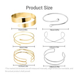 GWAWG 6 Stück Oberarmreif Silber Gold Set – Verstellbare Armspange Damen, 3 Silber & 3 Gold Armbänder, Boho Wickelarmband Bangles für Party, Alltag, Festival, Geschenkidee Schmuck Set