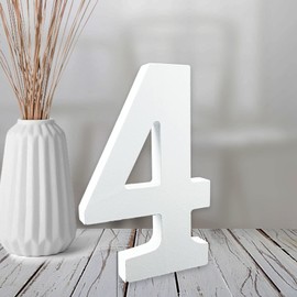 AOCEAN 4 Inch White Wood Numbers Unfinished Wood Number for Wall Decorative Standing Numbers Slices Sign Board Decoration for Craft Home Party Projects (4)