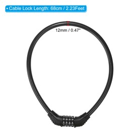PATIKIL 2.23 Feet Combination Bicycle Lock, 4 Digit Steel Cable Long Coiled Resettable Combination Code Lock for Bicycle Outdoor Use, Black