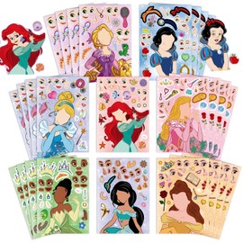 24 Pieces Princess DIY Stickers Gift Set for Kids, Princess Theme, Make a Face, Art, Craft, Birthday Party Decorations, Make Your Own Stickers for