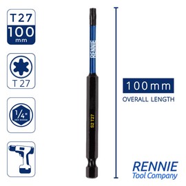5 x Rennie Tools 100mm Long T27 TX27 Impact Screwdriver Driver Bits Set. Heavy Duty Magnetic Torx Screwdriver Bit Set. Black Oxide Coated Torx Impact Driver Bits. Torx Bit Set.