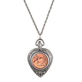 Heart Watch Pendant Coin Necklace Locket with Genuine Hummingbird Coin | 30-inch Rope Chain