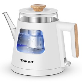 TOPWIT Electric Kettle, 1.0L Electric Tea Kettle with Removable Stainless Steel Infuser, BPA-Free Electric Glass Kettle with Window, Double Wall Water Warmer, Gooseneck, Auto-shut Off, White