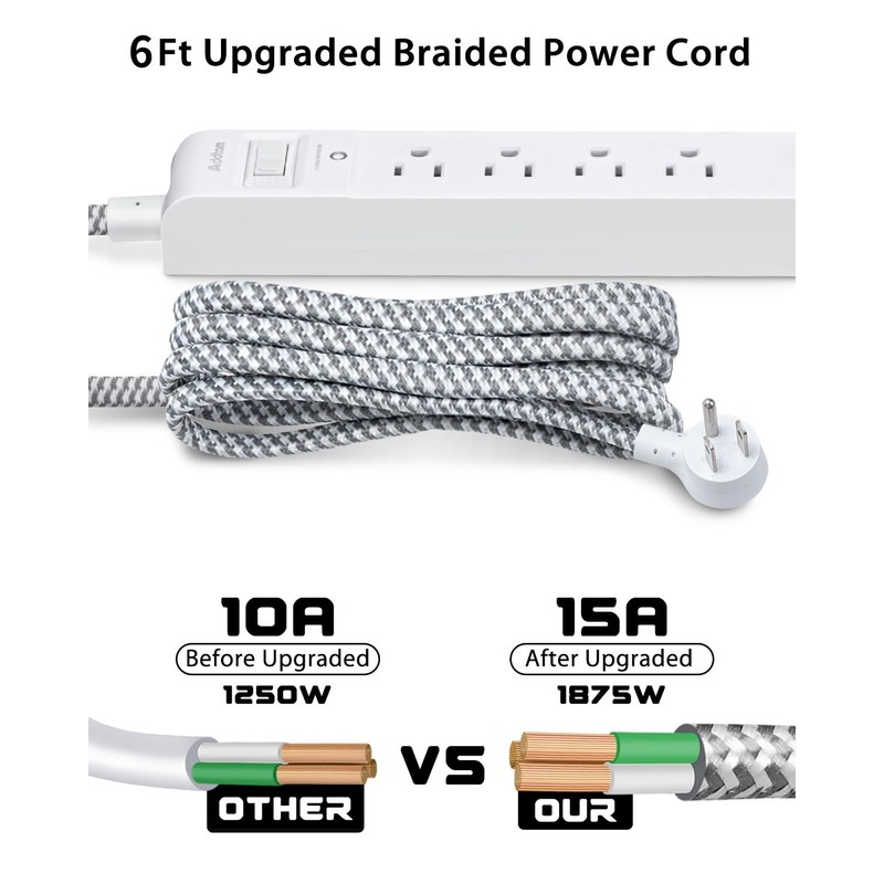 6Ft Power Strip Surge Protector, Flat Extension Cord - Outlet