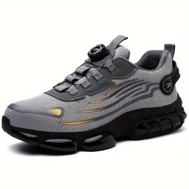 Rotating Button Mens Safety Shoes Steel Toe Smash Puncture Proof Man Work Shoes Protection Sneakers Wear-resistant Shoes for MenColor: Grey, EUR Size: 46