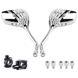 BISHERDER ATV Mirrors Universal 8mm 10mm Bolt 7/8 Inch Handle Bar Mount Clamp Ghost Hand Mirror Motorcycle Rear Skull View Mirror fit Honda Scooter Kawasaki Cruiser Suzuki Victory and More (Chrome)