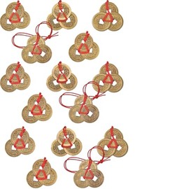 Lilalemon 15 Pack Chinese Fortune Coins, 45pcs Feng Shui Coins, I-ching Traditional Coins with Red String for Wealth and Success, 5 Styles