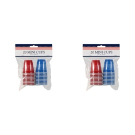 Patriotic Mini Plastic Disposable Cups, 2 oz, Red and Blue Shot Glasses with Stars, (2 pack) 40 Count total