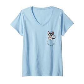 Womens Cute Husky Puppy Pocket Pal Funny Husky Dog Lover Art V-Neck T-Shirt