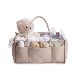 CEI-CEI Baby Diaper Caddy Organizer, Puffer Nursery Storage Basket for Diapers and Baby Wipes, Gift for Baby Shower, Baby Registry Must-Have, Newborn Essentials (Khaki)