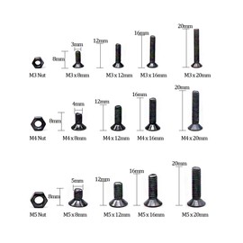 Hilitchi 460-Pcs M3 M4 M5 Hex Socket Flat Head Countersunk Bolts Screw Nut Assortment Kit - 10.9 Grade Alloy Steel