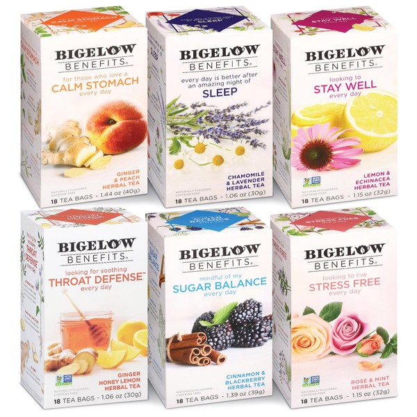 Bigelow Tea Benefits Wellness Teabag Variety Pack, Mixed Caffeinated Green