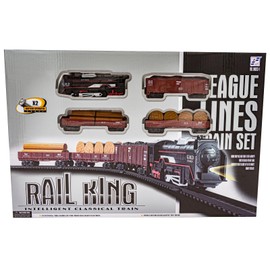 Electric Realistic Railway Rail King New York Express Steam Train + 3 Carriages + Long Railway Track + Accessories