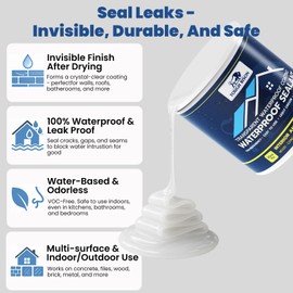 Clear Waterproof Sealant – Water-Based Transparent Waterproof Coating Acrylic Paste for Leakage for Roofs, Walls, Windows, Bathroom, Wood, Concrete, Tile, Metal, Indoor & Outdoor, Non-Toxic, 35oz, 1KG