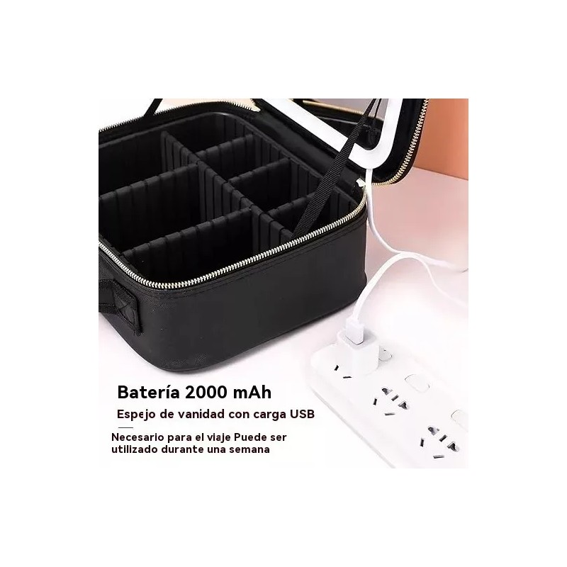 Maletin Estuche De Maquillaje Con Espejo Y Luz Led 3