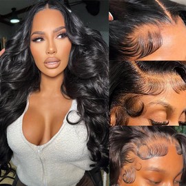 padise 24Inch 13x6 Body Wave Lace Front Wigs Human Hair Pre Plucked with Baby Hair 200% Density Glueless Human Hair Wigs for Women HD Transparent Lace Front Wigs with Natural Hairline