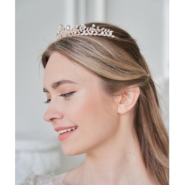 Lovelyshop Royal Crystal Princess Alloy Tiara Headpiece for Girls in Wedding Party-Rose Gold