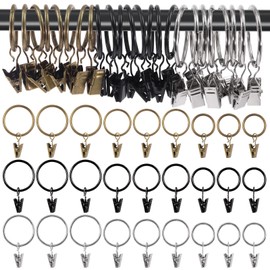 Mardatt 40Pcs Curtain Rings with Clips, 1" Interior Diameter Drapery Curtain Clip Rings Shower Curtain Rings Curtain Hooks Hangers Clip Rings for Window Bathroom Home and Kitchen(Black)