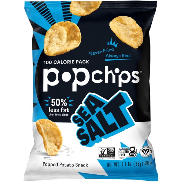 Popchips Potato Chips, Sea Salt Flavor, 0.8oz (Pack of 24)