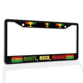 Fastasticdeals Metal Insert License Plate Frame Roots, Rock, Reggae Jamaica Weatherproof Car Accessories Black 2 Holes Solid Insert