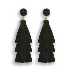 Jugalstar Colorful Tassel Earrings 3 Tier Layered Bohemian, Eardrop Big Dangle Drop Fashion Jewelry Fringe Earrings for Women Valentine Holiday (A:Black)