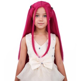 Hot Pink Wig for Kids Long Straight Pink Wig Child Megata Wigs Girls Neon Pink Synthetic Wigs