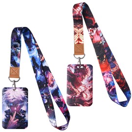 GTOTd Japan Anime Lanyard (2 Pack) with ID Holder for Keys Wallet, Merchandise Keychain Anime Decorations Party Supplies Gifts for Teens
