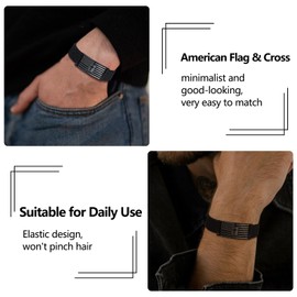 LDOWWGL Bracelets for Men Boys - Patriotic American Flag Cross Bracelet - Adjustable Black Elastic Stretch Strap Bible Verse Bracelets - Back to School, Birthday Gifts for Men, Always
