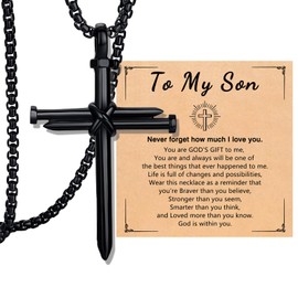 CXLDTE To My Son from Mom, Cross Necklace Men Christian Baptism Confirmation Valentines Religious Birthday Gifts Ideas for Teens Teen Teenage Boys Kids 8 10 12 14 16 18 13 Year Old