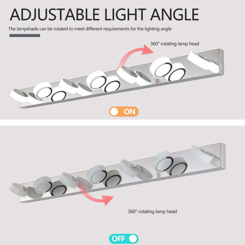 52" Modern 7 Light LED Vanity Light Fixture,Chrome Finish with