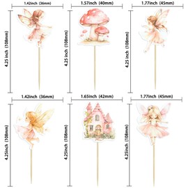 Gyufise 36Pcs Fairy Cupcake Toppers Fairy Birthday Party Decorations Chic Flower Fairy Baby Shower Party Cupcake Topper Decorations for Girls Elves Fairy Birthday Party Cupcake Decorations Multi 2