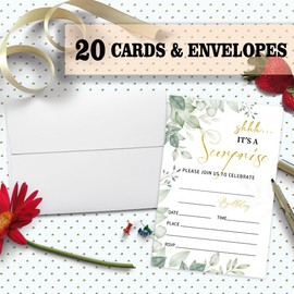 Greenery Surprise Party Invitation Cards for Women Men, Surprise Birthday Invites for Adult, Party Supplies Favors, 20 Cards With 20 Envelopes -07