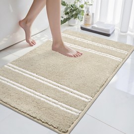 Bathroom Rugs Non Slip Washable 24x17, Ultra Soft Super Absorbent Bath Rugs for Bathroom Floor, Shaggy Chenille Bath Rug, Microfiber Plush Quick Dry Bath Mat for Bathtub, Sink and Shower, Beige
