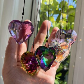 Colorful Heart Crystals Suncatcher Hanging Sun Catcher with Chain Pendant Ornament for Window Home Garden Christmas Day Party Wedding Decoration (Red)
