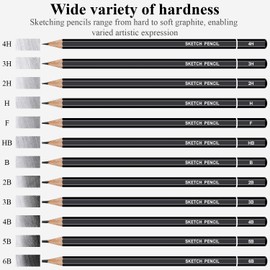 Charcoal Pencils for Drawing, Set of 12 Drawing Pencils for Sketching Medium (6B - 4H), Artist Graphite Pencils for Drawing, Charcoal Pencils for Artists for Sketching Supplies, Charcoal Art Supplies.