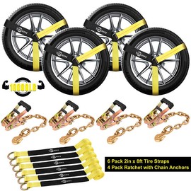 Trekassy 10 Pack Chain Ratchet Lasso Tire Straps Tow Truck Wrecker Car Hauler Wheel Strap