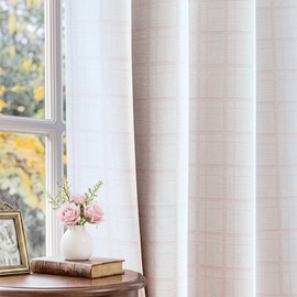 Pink Plaid Jacquard Blackout Curtains for Bedroom 52x72 2 Panels