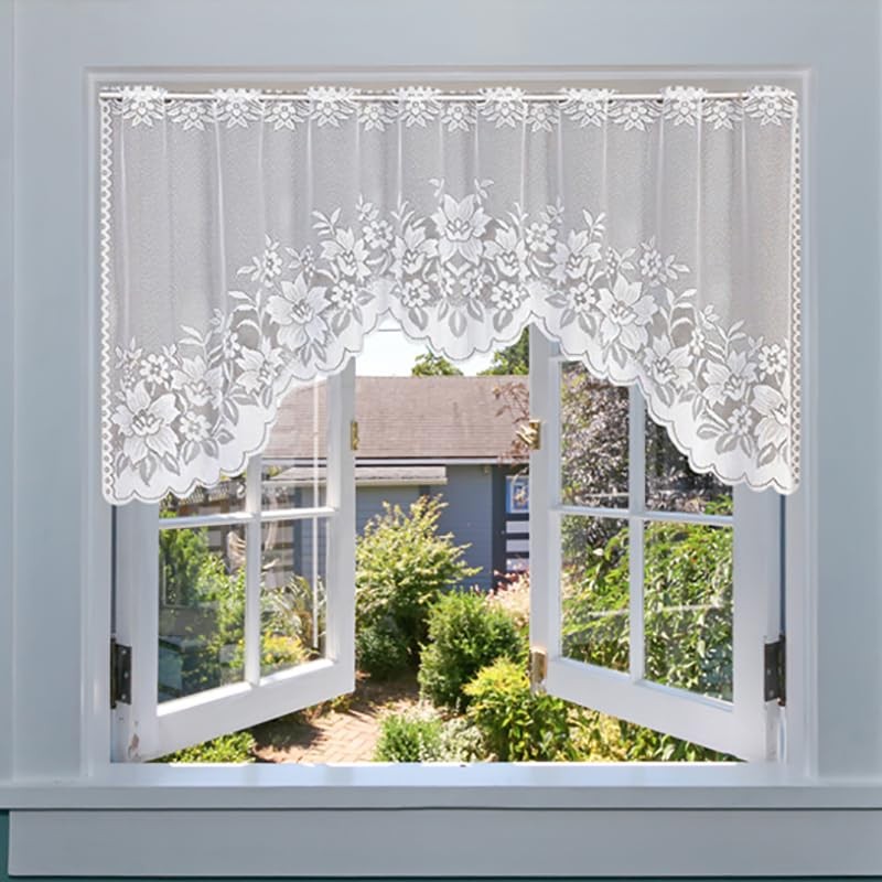 AIMALL 2PCS/Set White Lace Kitchen Home Window Cafe Curtain w