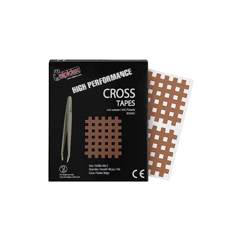 ALPIDEX Cross Tape 40 Pieces Beige Grid Patches Sizes C